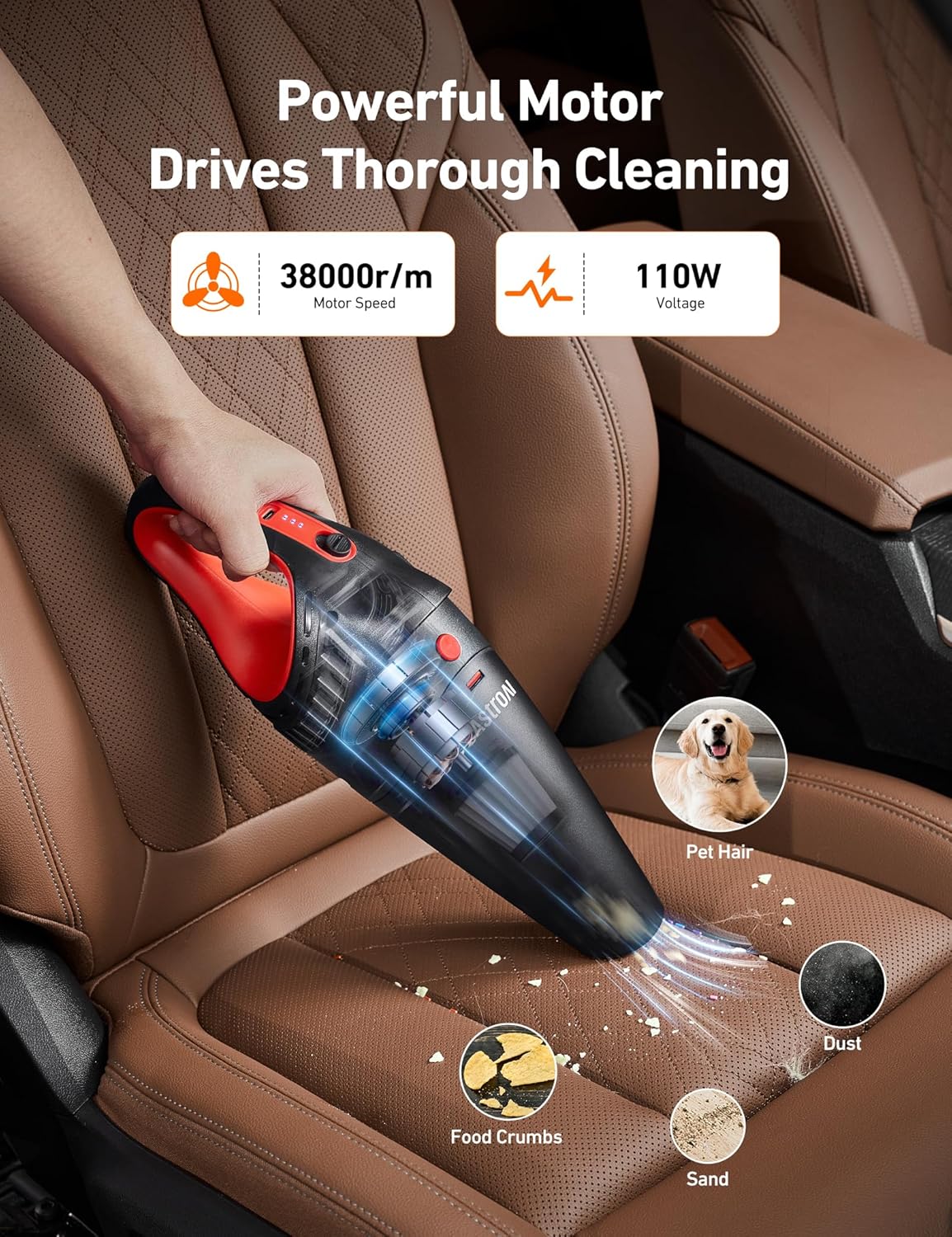 AstroAI Red Handheld Vacuum Cleaner Cordless Powerful Suction LED