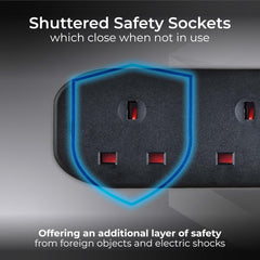 Masterplug Four Socket Extension Lead, 5 Metre Cable, Unswitched, 4-Way Plug Extension Cable, Power Strip, Basic Power, Black, 13A, 4G, 5m, BFG5NB