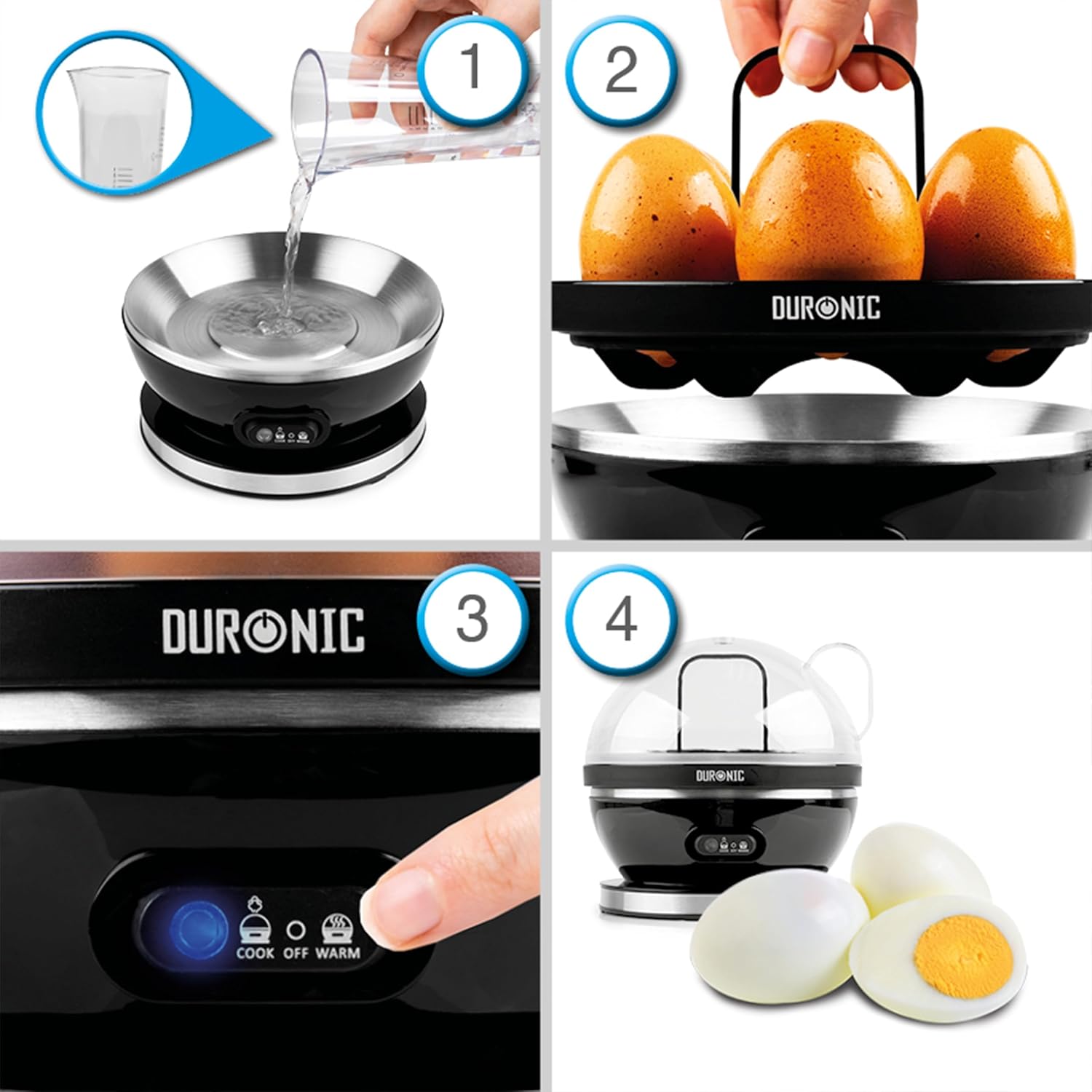 Electric Egg Boiler EB27 Black 400W 7-Egg Automatic Boiler & Poacher with Keep-Warm Function