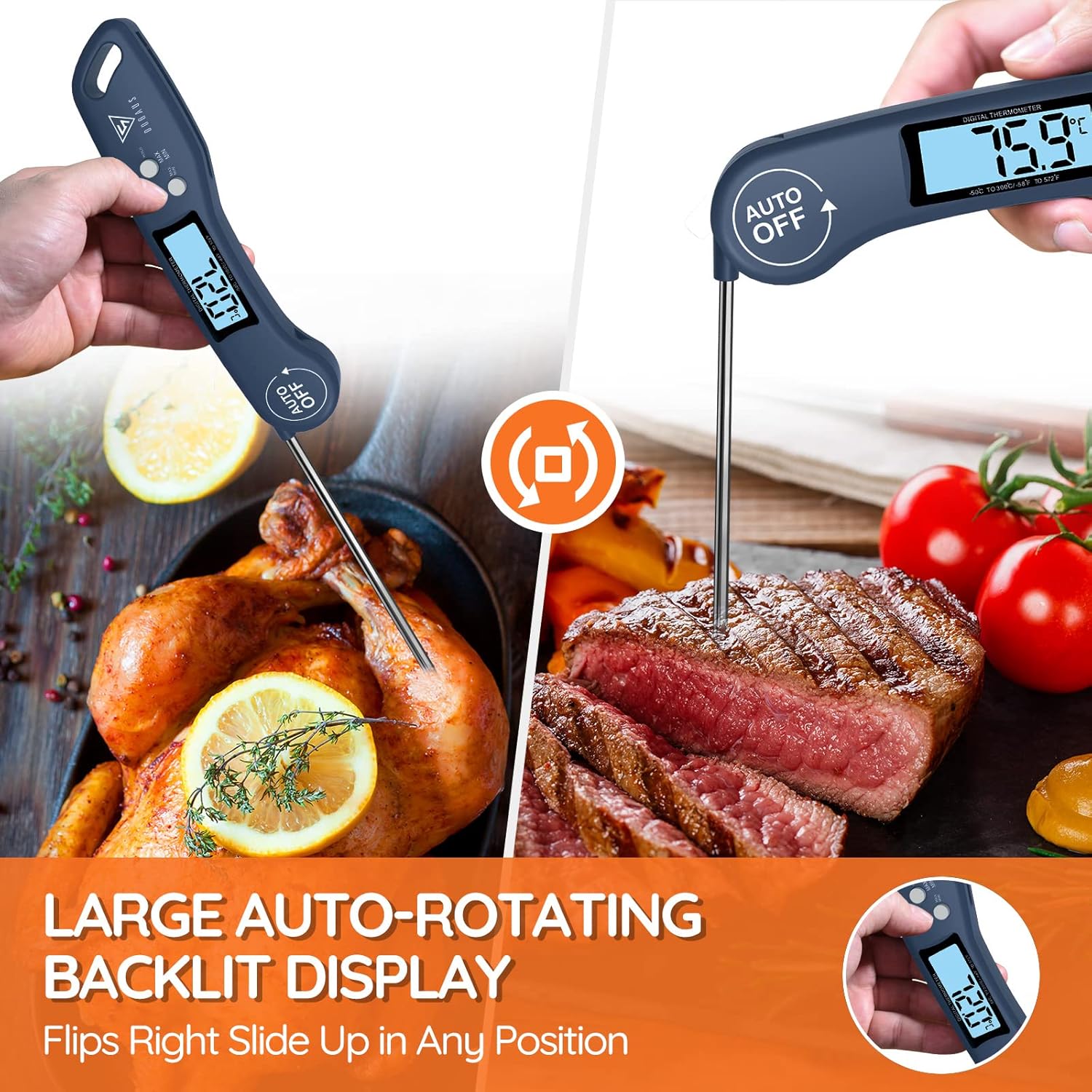 Digital Instant Read Meat Thermometer Navy Blue – Fast, Accurate, Foldable Probe