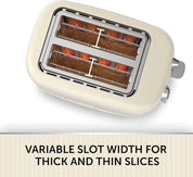 Bold 2 Slice Toaster - Cream & Silver Chrome | Wide Slots, High-Lift, Variable Browning, Defrost & Reheat Functions [VTR003]