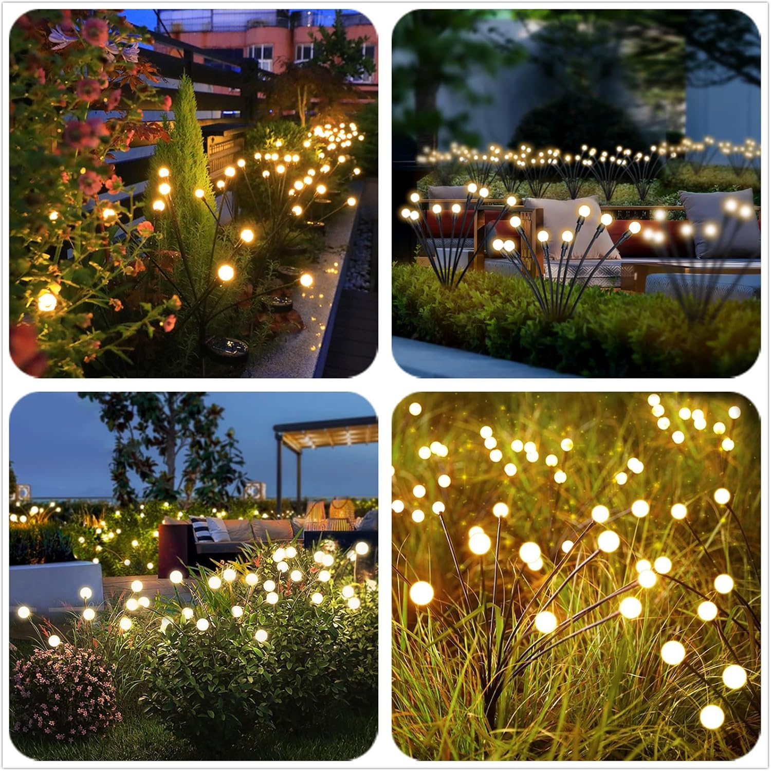 4-Pack Solar Garden Lights, Swaying Firefly Lights, Waterproof Decorative Outdoor Yard Lights, Warm White, for Pathways and Fences