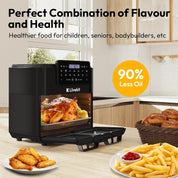 LLIVEKIT 15L Dual Air Fryer Oven – 2600W, 12-in-1, Rotisserie, SYNC Finish & Dual Cook, 8 Accessories, LED Touch Screen