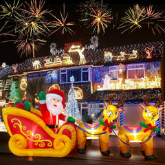 kalolary 8FT Inflatable Santa Sleigh with LED Lights – Christmas Outdoor Decoration