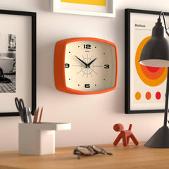 Retro Movie Wall Clock 25cm – Orange Rectangular Design for Kitchen, Living Room, Office