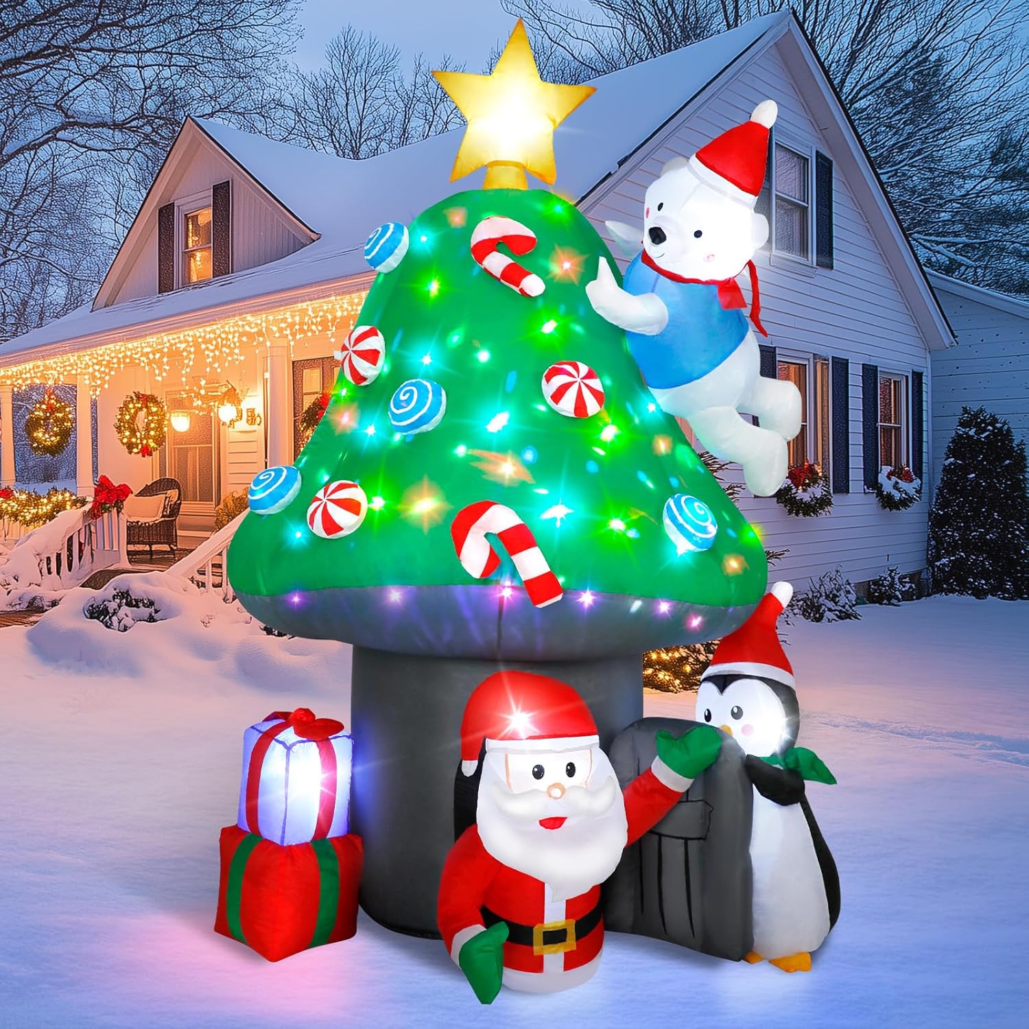 7 FT inflatable mushroom Christmas tree with LED festive lights