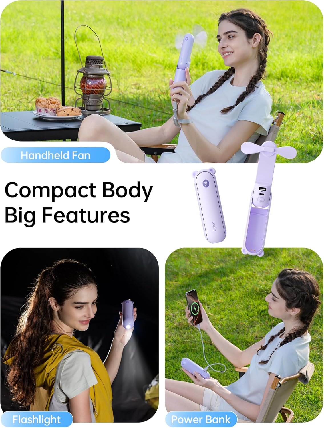 Portable Handheld Mini Fan with 4500mAh Powerbank – Purple