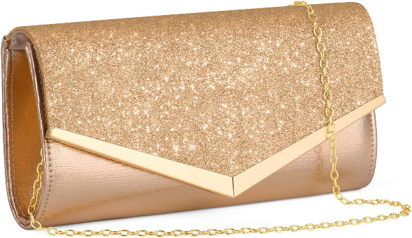 Elegant Satin Glitter Clutch Bag for Women – Sequin Evening Purse with Chain Strap
