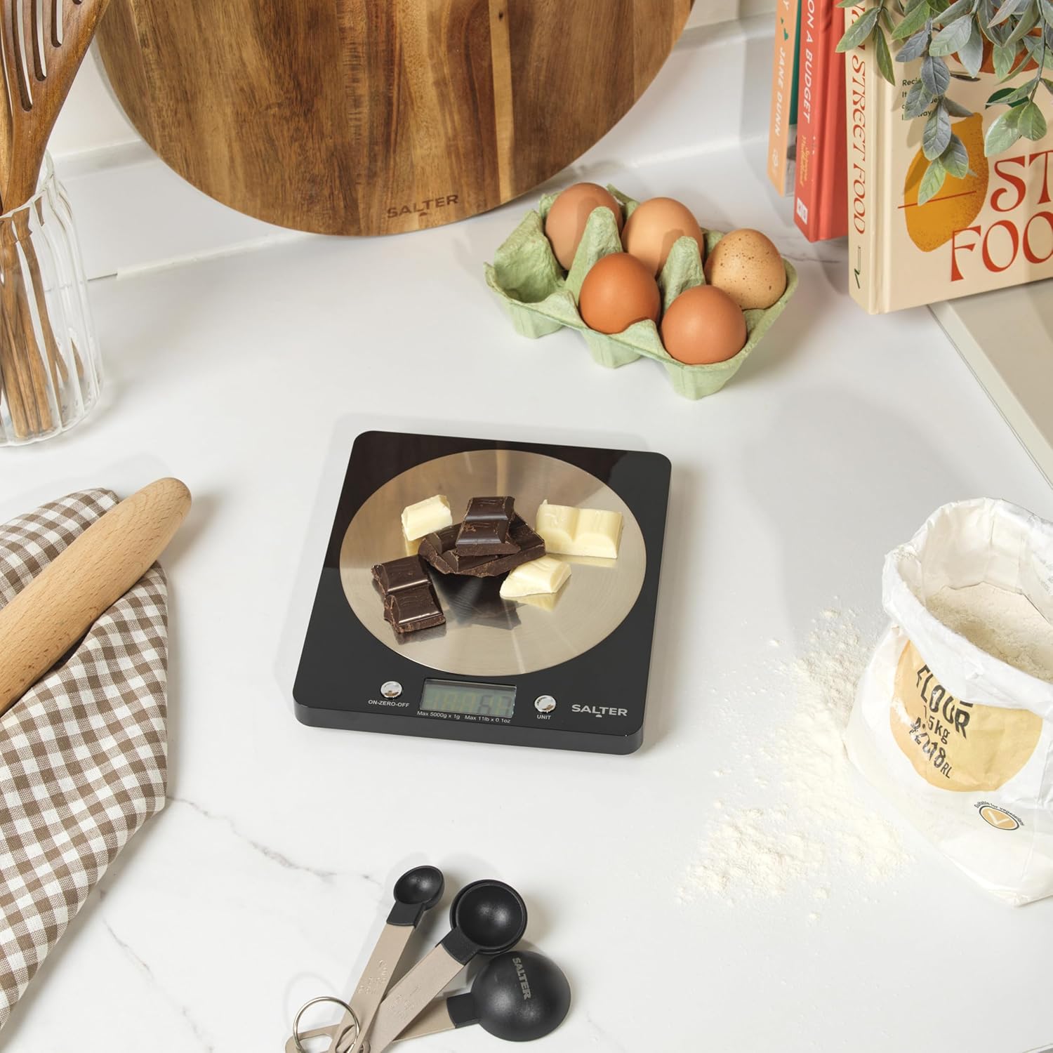 Salter 1036 BKSSDR Digital Kitchen Scale – 5KG Food Weighing Scale, Black Stainless Steel
