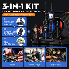 VDIAGTOOL V200 PRO Upgrade Kit Automotive Power Circuit Probe Tester with 30PCS Back Probe,12/24V Car Electric Open Short Circuit Break Finder,AC/DC Voltage Component Relay Fuse Test 40Ft Cable Tracer