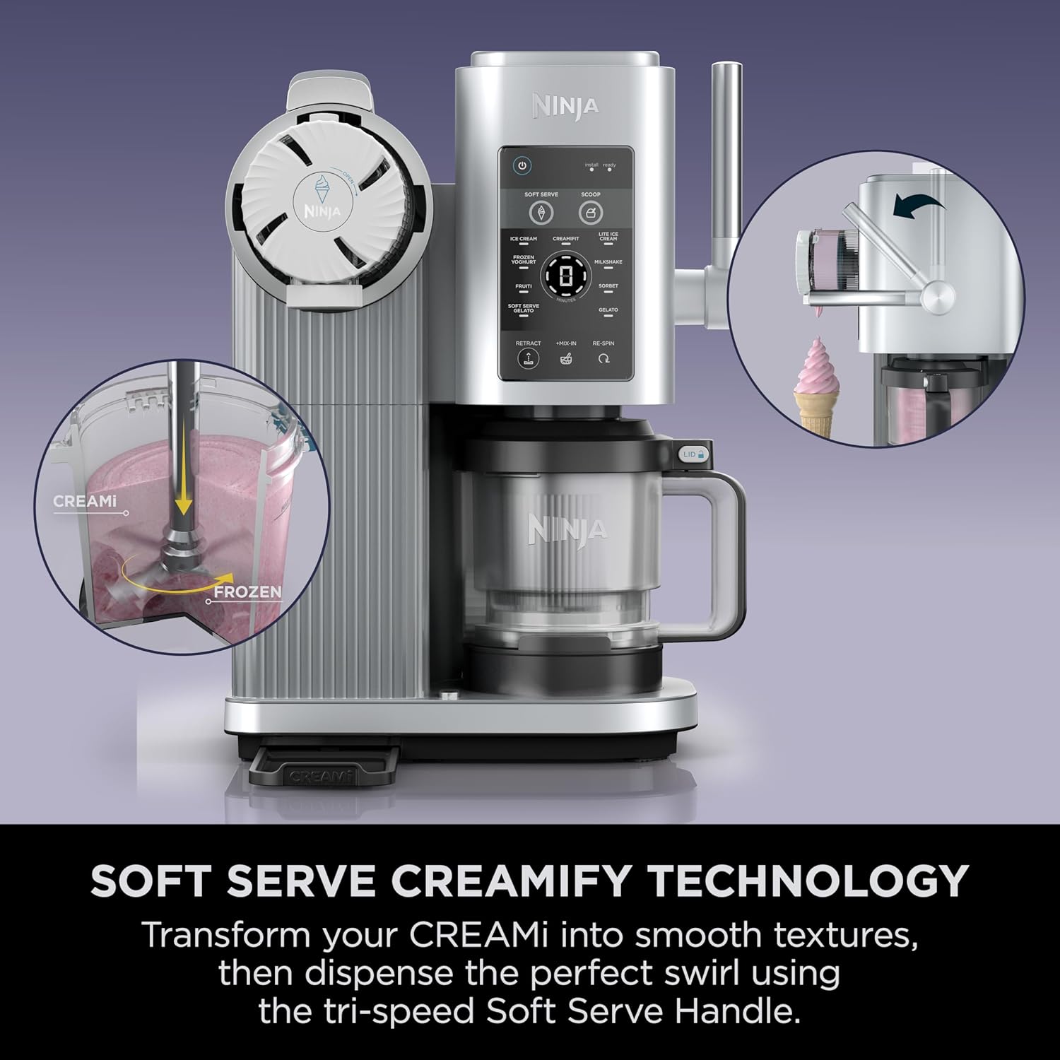 Swirl by CREAMi Soft Serve & Ice Cream Maker – Platinum Silver | 13 Functions | 2 Tubs | Ice Cream, Gelato, Sorbet & More