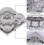 Modern Crystal LED Chandelier, 5-Ring Square Flush Mount Ceiling Light