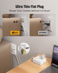 10Ft Extension Cord Surge Protector Power Strip – 8 Outlets & 4 USB (2 USB-C) for Home, Office