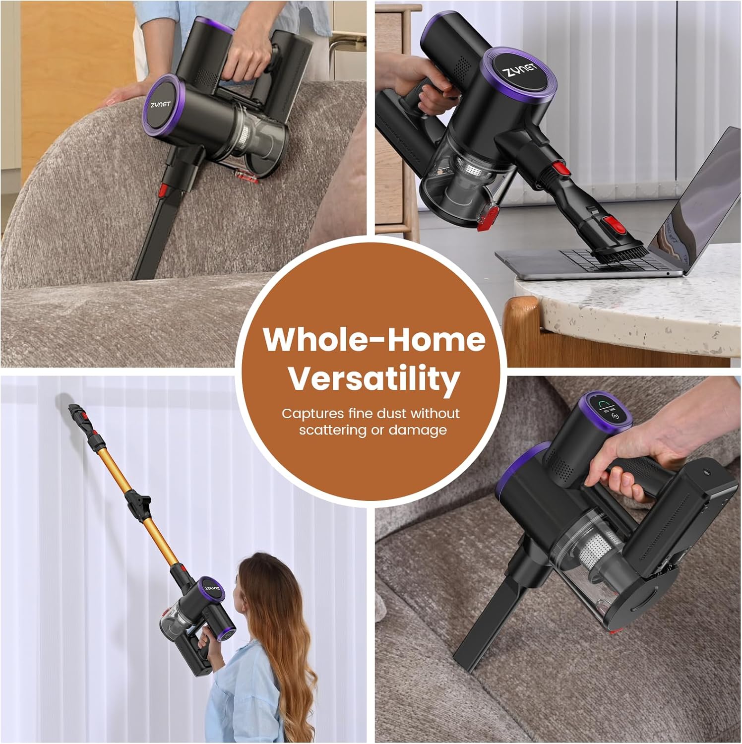 Zynet S9 Cordless Vacuum Cleaner 500W 45KPa Powerful Suction Stick Hoover with Folding Wand, LED Display & 45Min Runtime