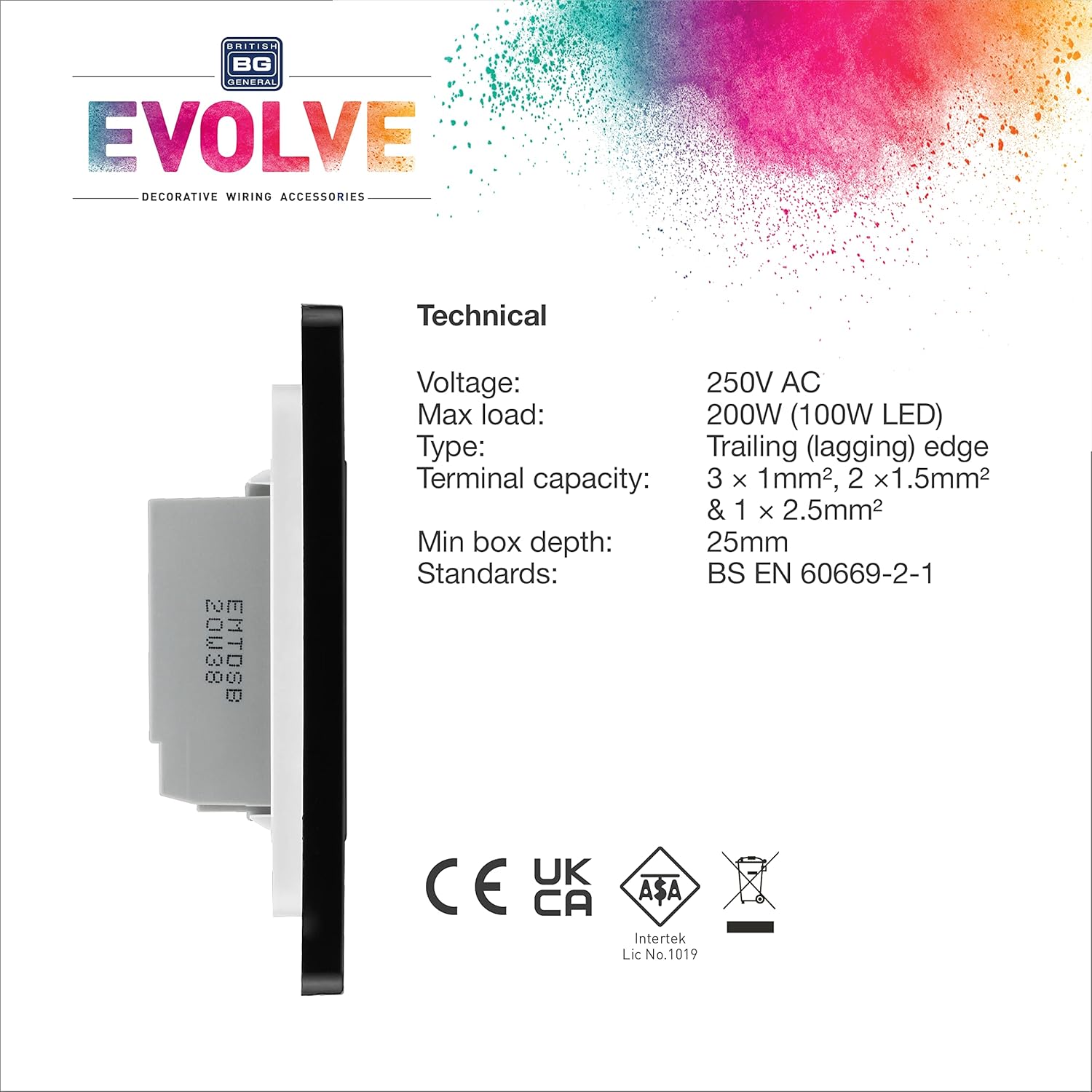 BG Electrical Single Slave/Secondary Touch Dimmer Wall Light Switch, 2-Way, Trailing Edge, Screwless Front Plate, Evolve, Polished Copper, 200W, PCDCPTDS1B