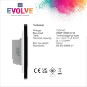 BG Electrical Single Slave/Secondary Touch Dimmer Wall Light Switch, 2-Way, Trailing Edge, Screwless Front Plate, Evolve, Polished Copper, 200W, PCDCPTDS1B