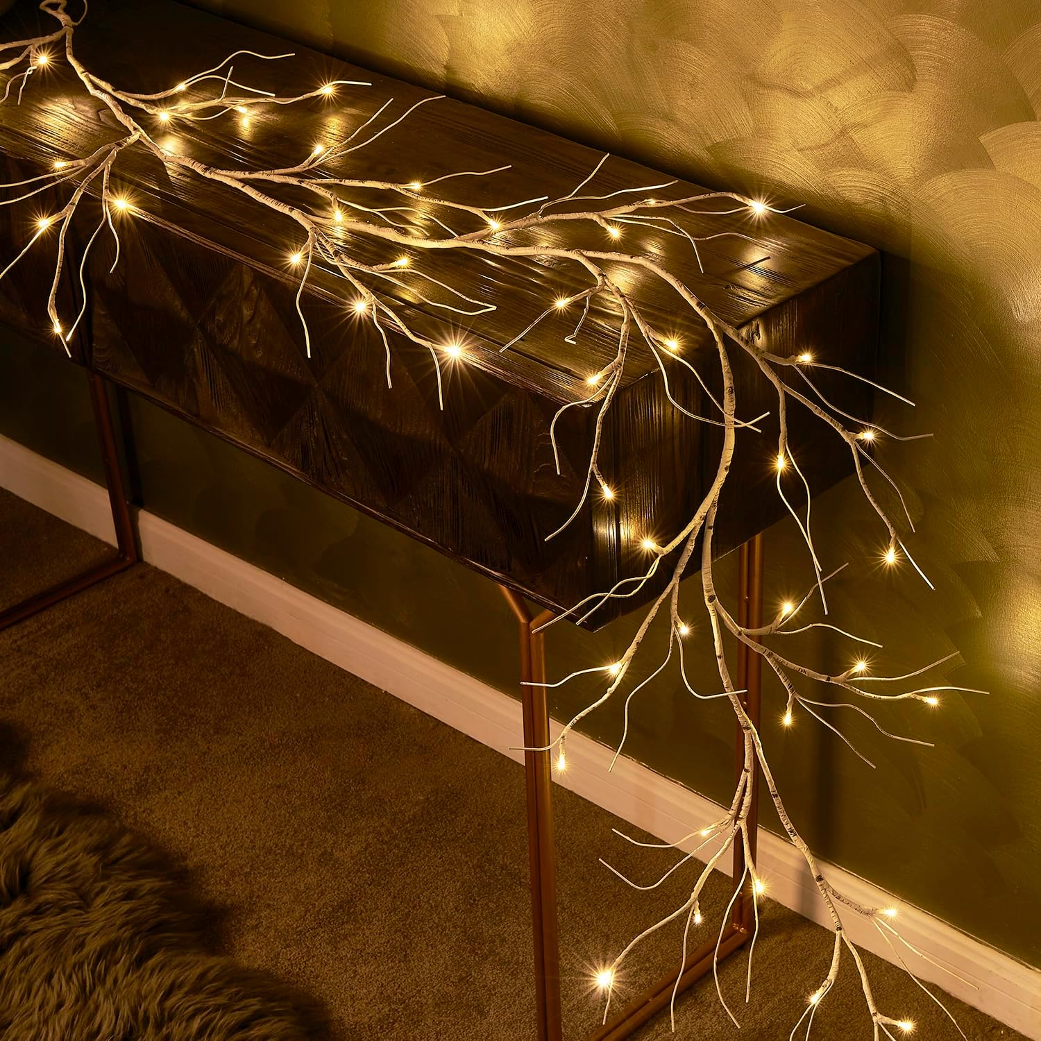 White Birch LED Garland Lights 6FT with Timer, 48 Warm White Battery Powered Fairy Lights for Indoor and Outdoor Home Décor