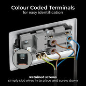 Cooker Switch with Socket and LED 45A Brushed Steel