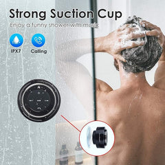 Upgraded Shower Speaker – IPX7 Waterproof Bluetooth Speaker with Suction Cup, Hook Clip, Mic & 12H Playtime – Black Silver