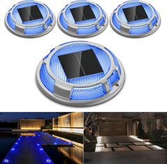 Solar Ground Lights Outdoor Garden - 4 Pack, 2 Colors in 1, Aluminum Alloy Waterproof IP67 for Pathway Driveway Deck Step Stair Lawn (Blue & Cool White)