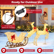 COSTWAY Light Up Reindeer Sleigh with 280 Warm White LED Lights – Outdoor Christmas Decoration
