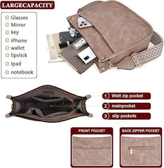 2PCAS Women’s Crossbody Bag Set – Leather Hobo Handbag & Wallet with Adjustable Guitar Strap