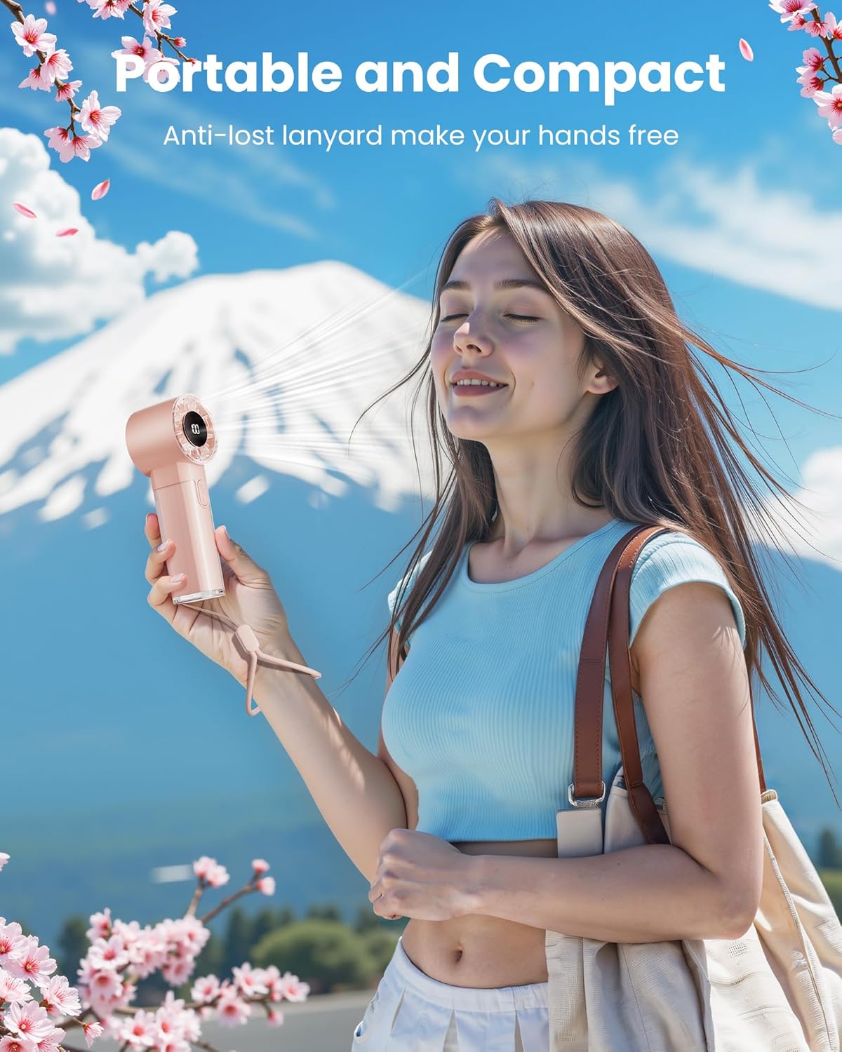 Gaiatop Portable Handheld Turbo Fan, 1-100 Adjustable High Speeds, 3-20Hrs Cooling Times, 4800mAh USB Rechargeable Portable Small Hand Fans with Lanyard for Outdoor, Travel, Home, Office, Pink