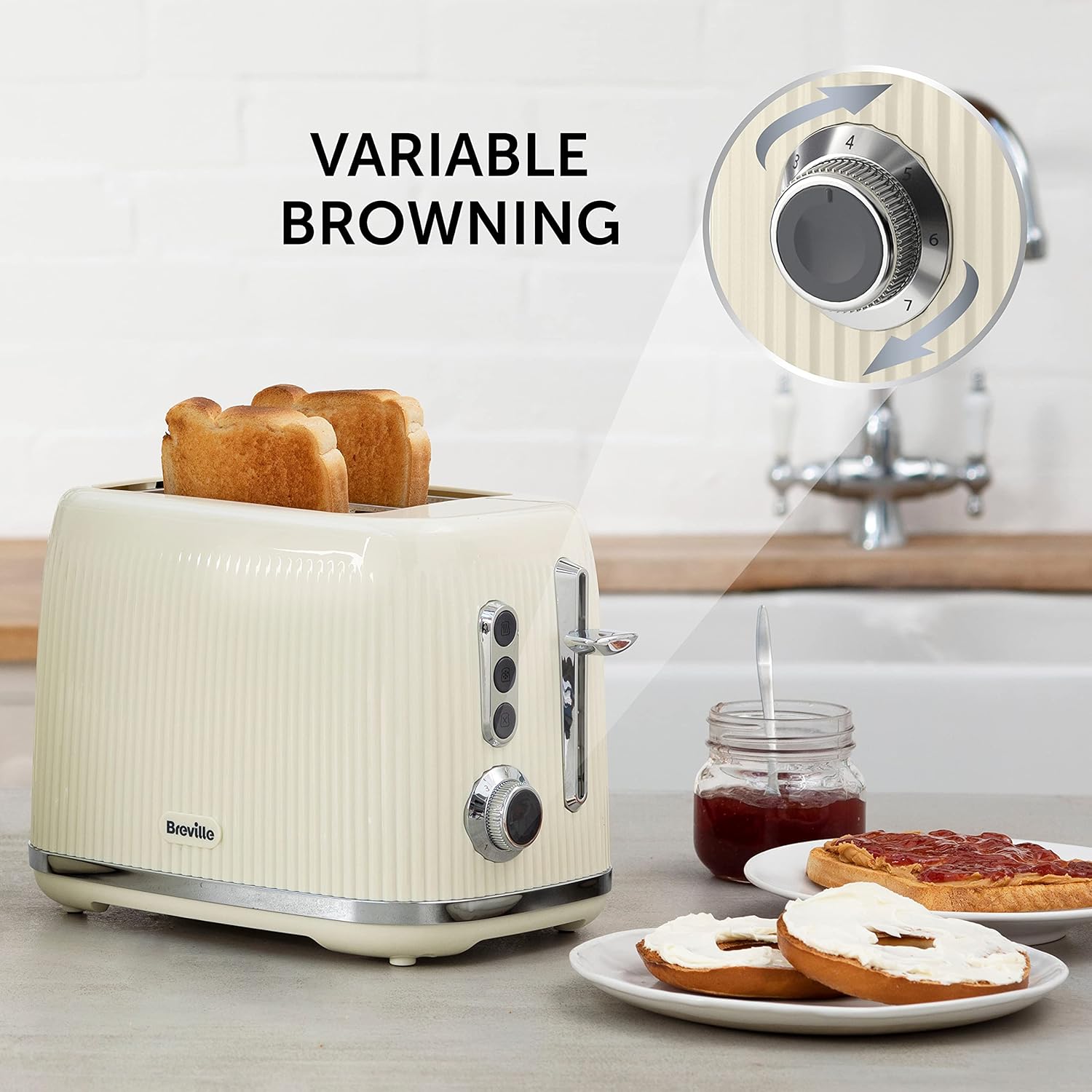 Bold 2 Slice Toaster - Cream & Silver Chrome | Wide Slots, High-Lift, Variable Browning, Defrost & Reheat Functions [VTR003]