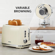 Bold 2 Slice Toaster - Cream & Silver Chrome | Wide Slots, High-Lift, Variable Browning, Defrost & Reheat Functions [VTR003]