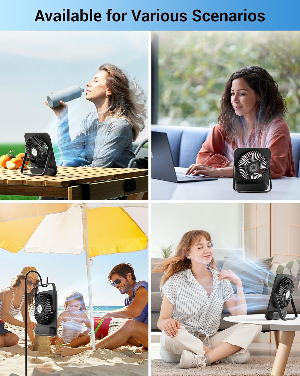 WHATOOK 5000mAh USB Desk Fan 2 Pack – Ultra Quiet, 100 Speeds