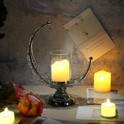 Moon Shape Crystal Tea Light Candle Holder with Detachable Shade – Silver Metal Table Centerpiece for Home, Wedding & Party Decor