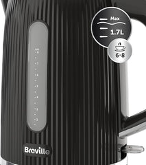 Bold Black Electric Kettle – 1.7L, 3kW Fast Boil, Gloss Textured Finish with Chrome Accents & Easy Clean Design