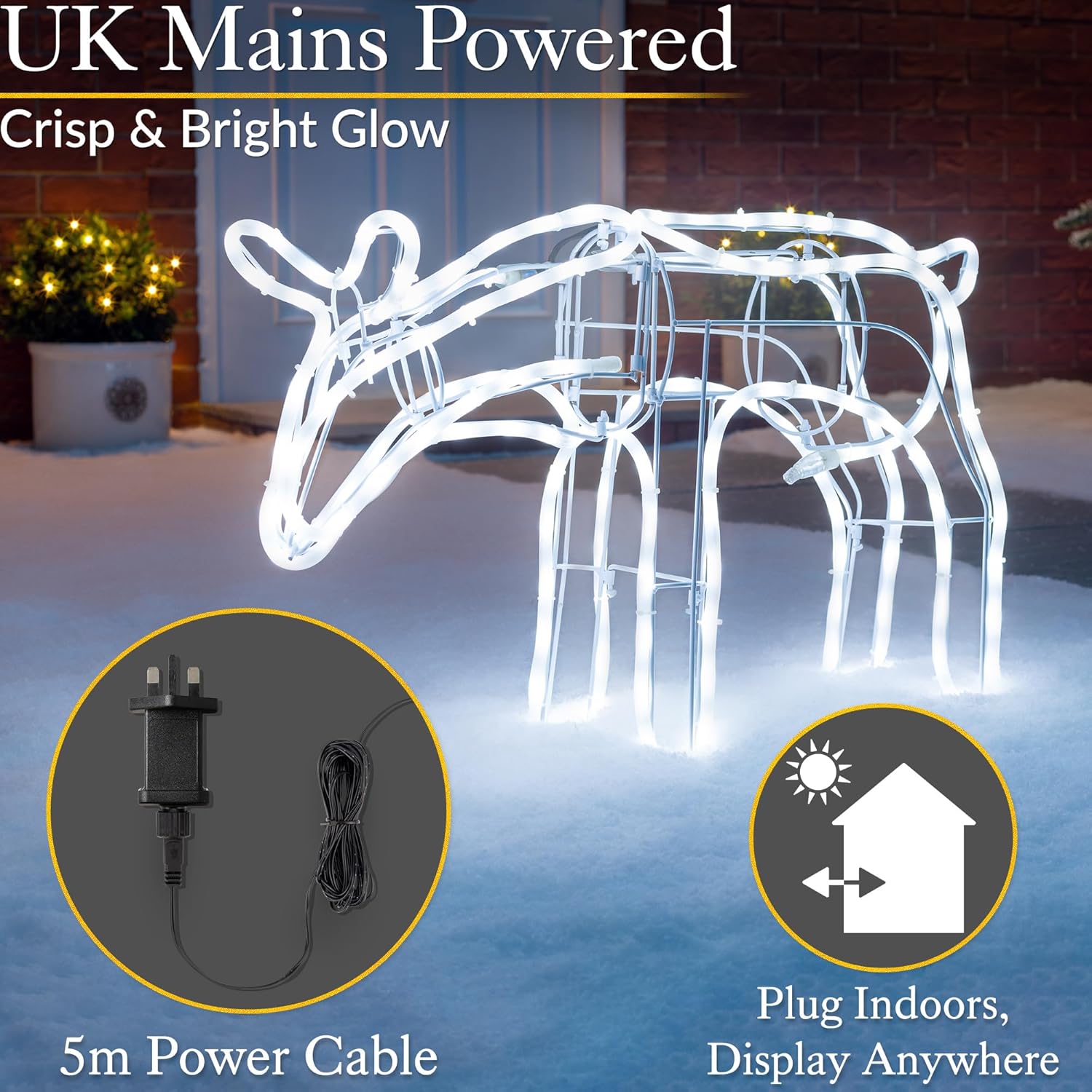 Christmas outdoor reindeer lights with milky rope tubing
