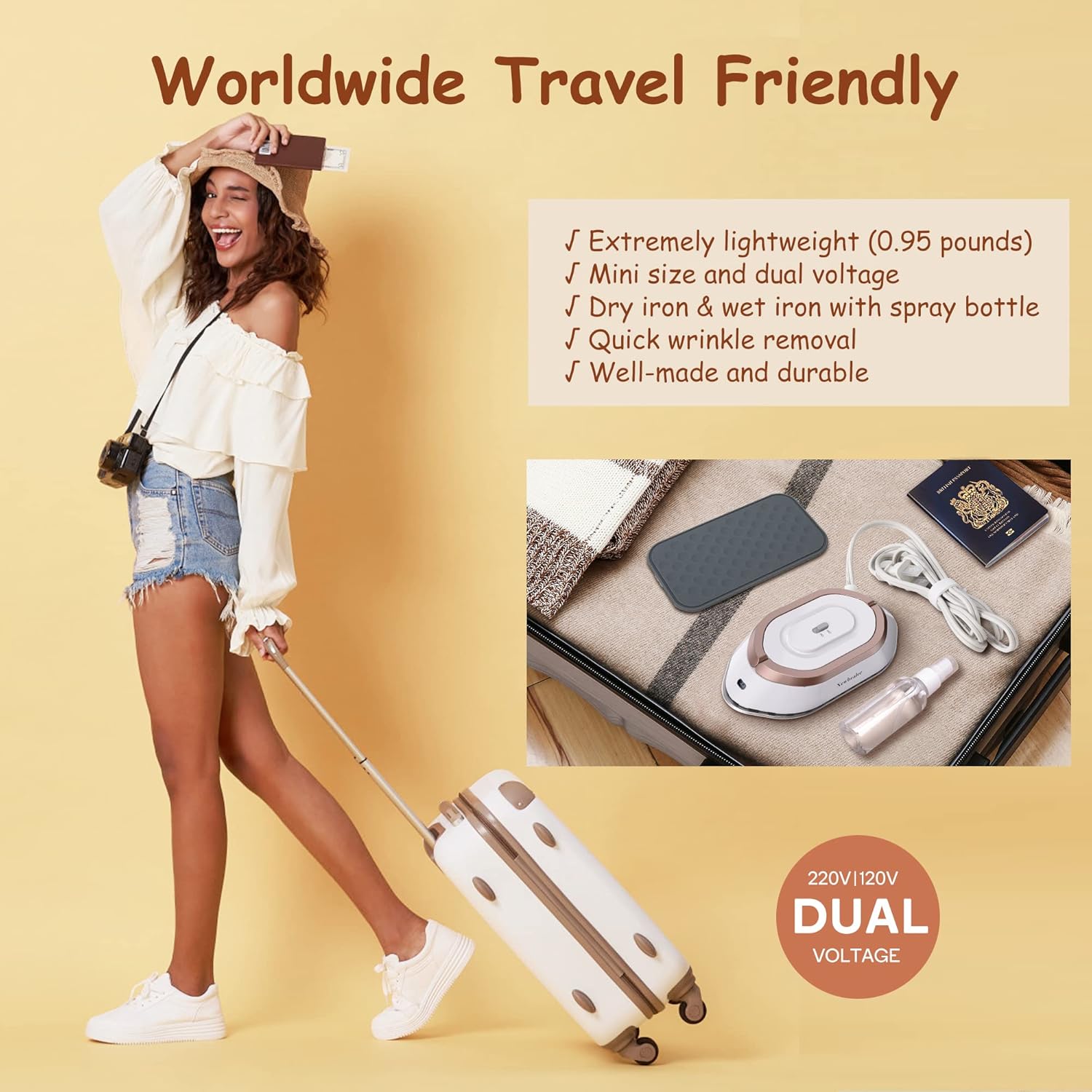 Mini Travel Iron Dual Voltage Ceramic Soleplate