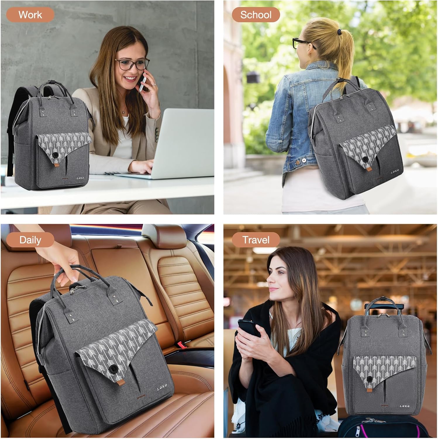 Laptop Rucksack 15.6" – Computer Backpack for School, Travel, Business, College, Grey