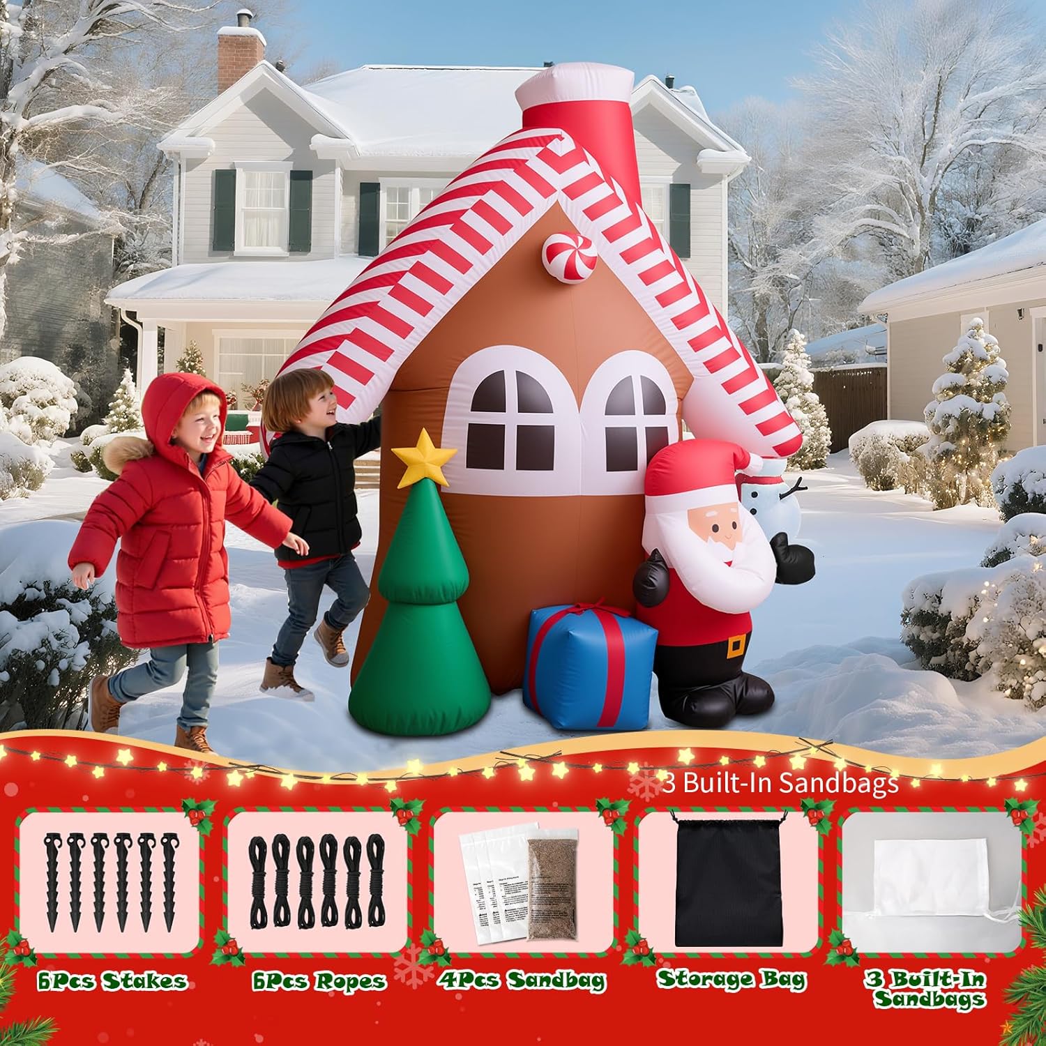 7FT Inflatable Christmas House with Santa & Tree – LED Lights & Outdoor Decor