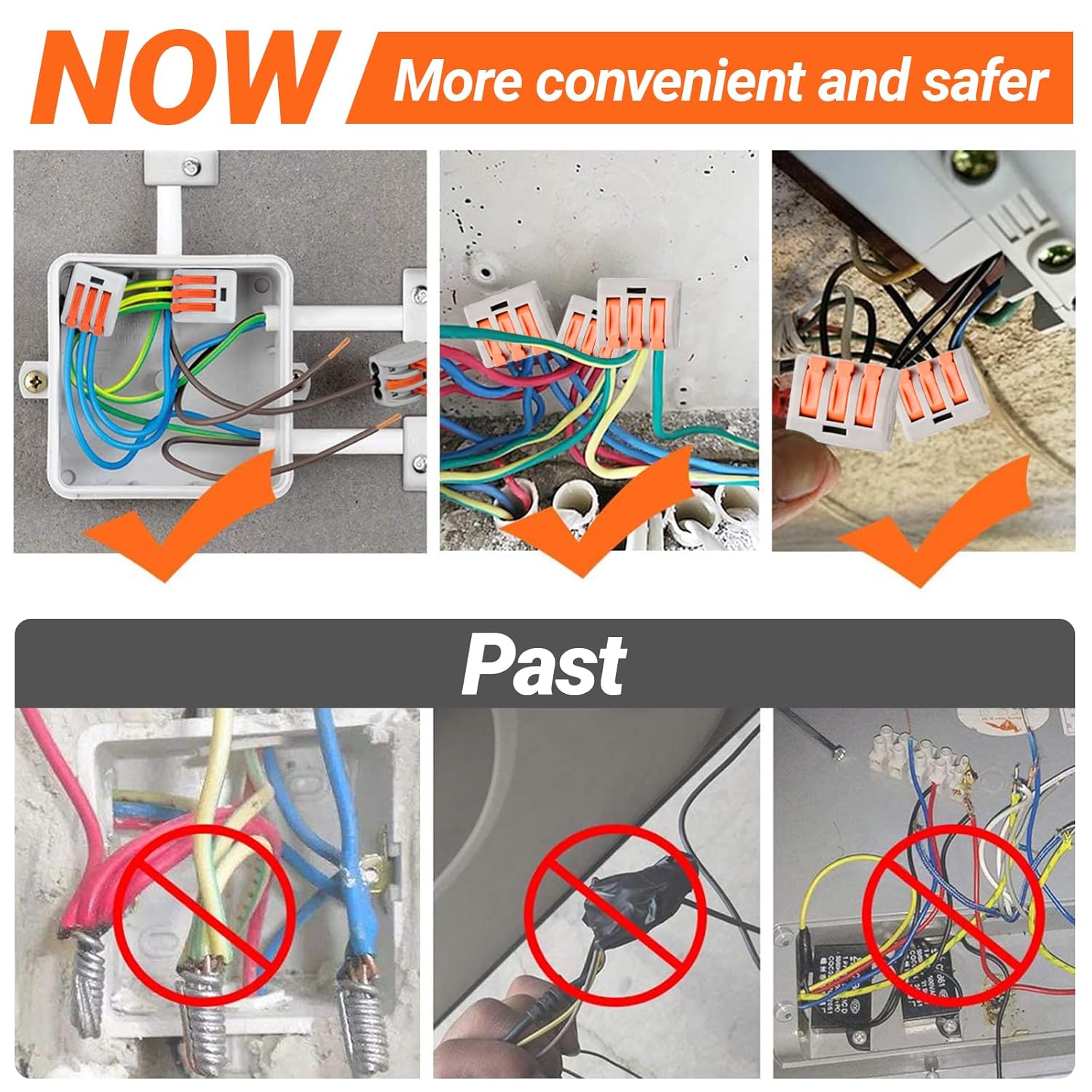 50pcs Wire Connectors, Preciva Electrical ConnectorBlocks, 3-Way Compact Cable Lever Nut Assortment Conductor, Terminal Block Quick Spring Connector with Clamp 3-Port