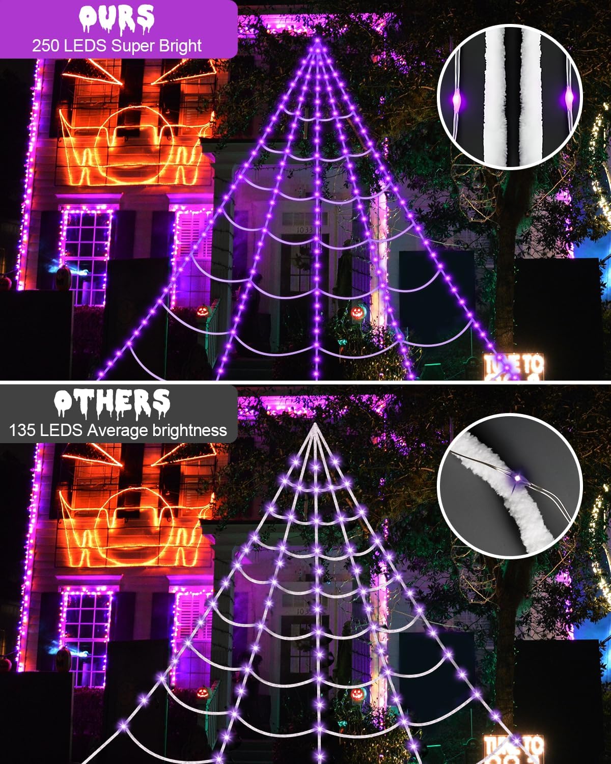 Spider Web Lights Halloween Outdoor 250 LED with Giant 48" Spider