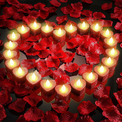 24PCS Heart LED Flameless Candles with 1200 Artificial Rose Petals, Romantic Valentine’s Day Decoration Kit for Wedding, Anniversary & Table Décor