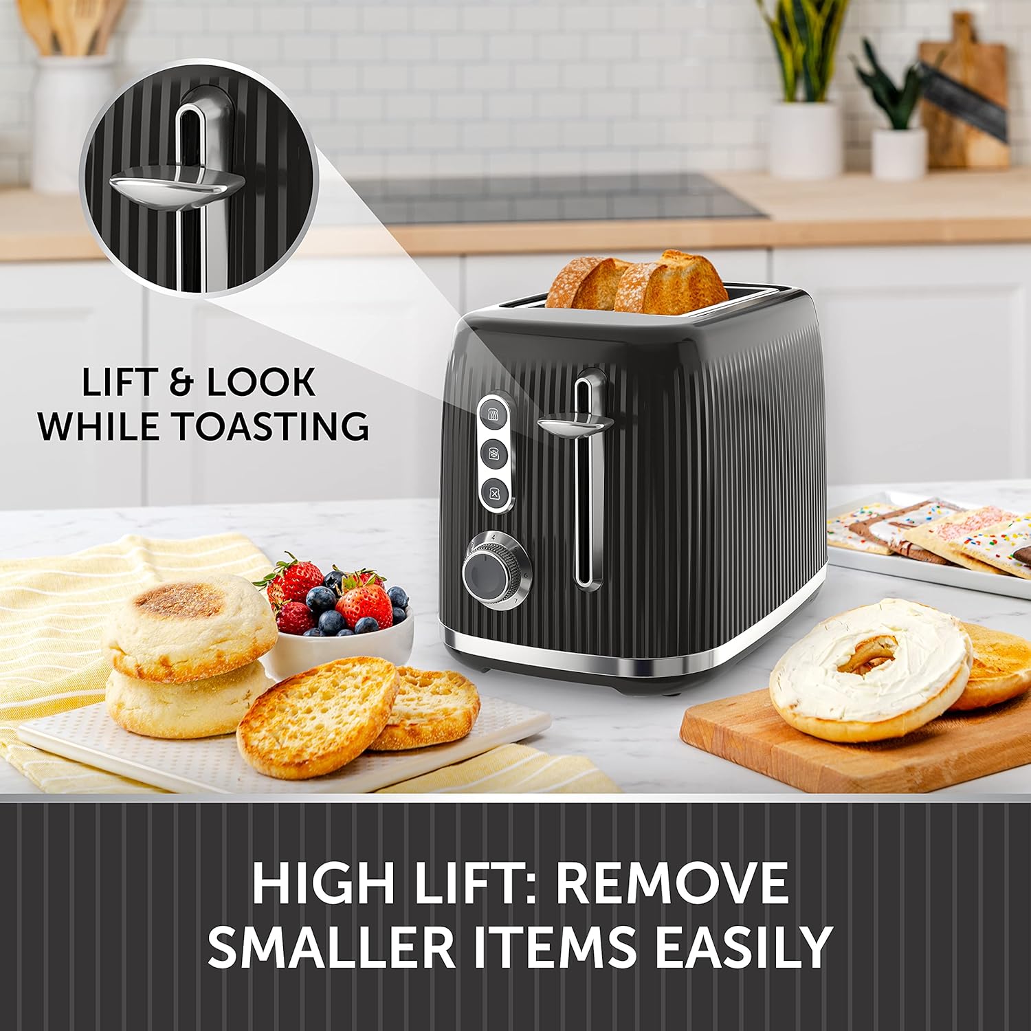 Bold 2 Slice Toaster - Black & Silver Chrome | Wide Slots, High-Lift, Variable Browning, Defrost & Reheat Functions [VTR001]
