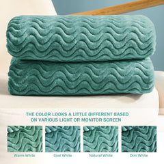Exclusivo Mezcla Soft Fleece Throw Blanket, Wave Textured Plush, Celadon 127x178cm