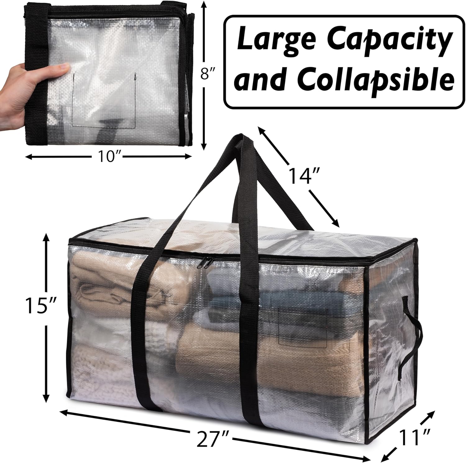 ClearSpace Oversized Moving Bags, 2-Pack – Heavy-Duty Storage Totes with Zippers & Handles