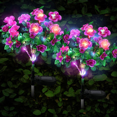 Solar Lights Outdoor Garden - 2 Pack Rhododendron, 21-Flower Solar Powered Waterproof Garden Ornaments (Purple)