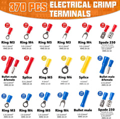 Insulated Wire Terminal Crimping Tool Kit with 370 Connectors 0.5-6mm²