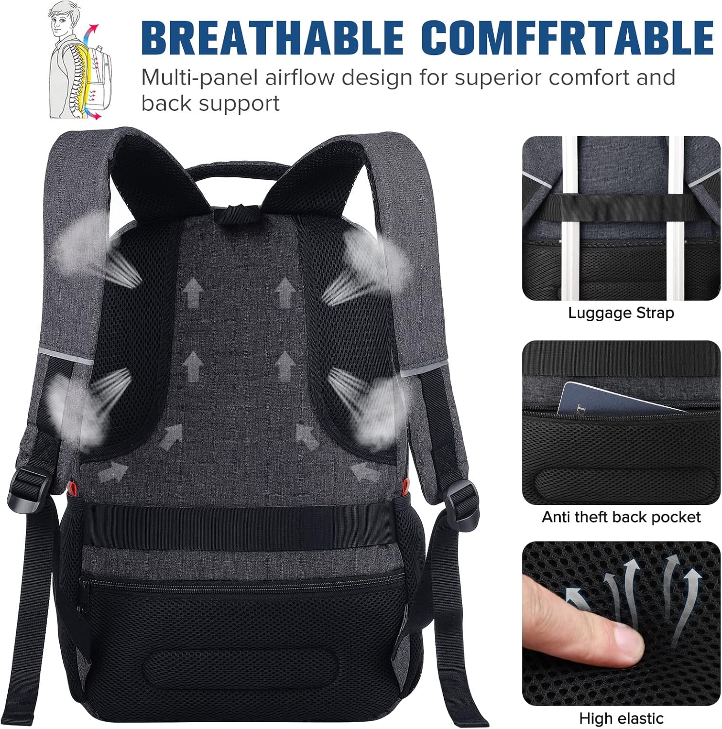 Waterproof Laptop Backpack 15.6" – 35L Work & School Bag with USB Port, Black