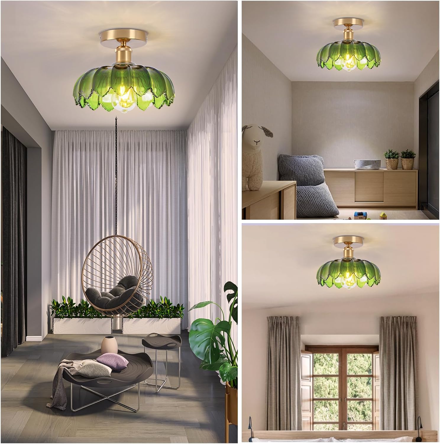 Ceiling Light – Semi-Flush Mount Glass Pendant Lamp, Farmhouse Vintage Fixture