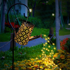 Solar Watering Can Lights Outdoor Garden Ornaments Waterproof Garden Lights with Waterfall Fairy String Lights and Light Stand, Solar Lanterns Decor for Pathway Lawn Yard