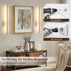 Battery Operated Wall Lights Indoor – 2 Pack USB Rechargeable LED Wall Lamps with Remote, Dimmable Gold Modern Wall Sconces