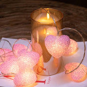 Pink Heart LED Fairy String Lights, 2m Battery Operated with Timer, Warm White Decorative Lighting