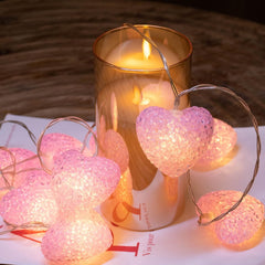 Pink Heart LED Fairy String Lights, 2m Battery Operated with Timer, Warm White Decorative Lighting